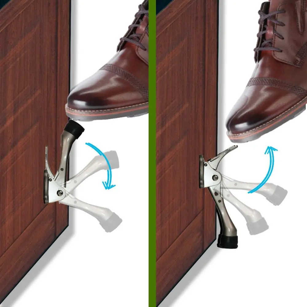 HA SHI One Touch Kickdown Door Stopper Satin Nickel 4 Inch | Hands-Free, Adjustable, Durable - view 3
