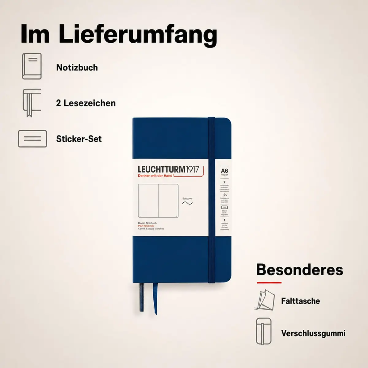 LEUCHTTURM1917 Notebook Softcover Pocket A6-123 Pages Navy | Lightweight, Practical & Durable - view 7