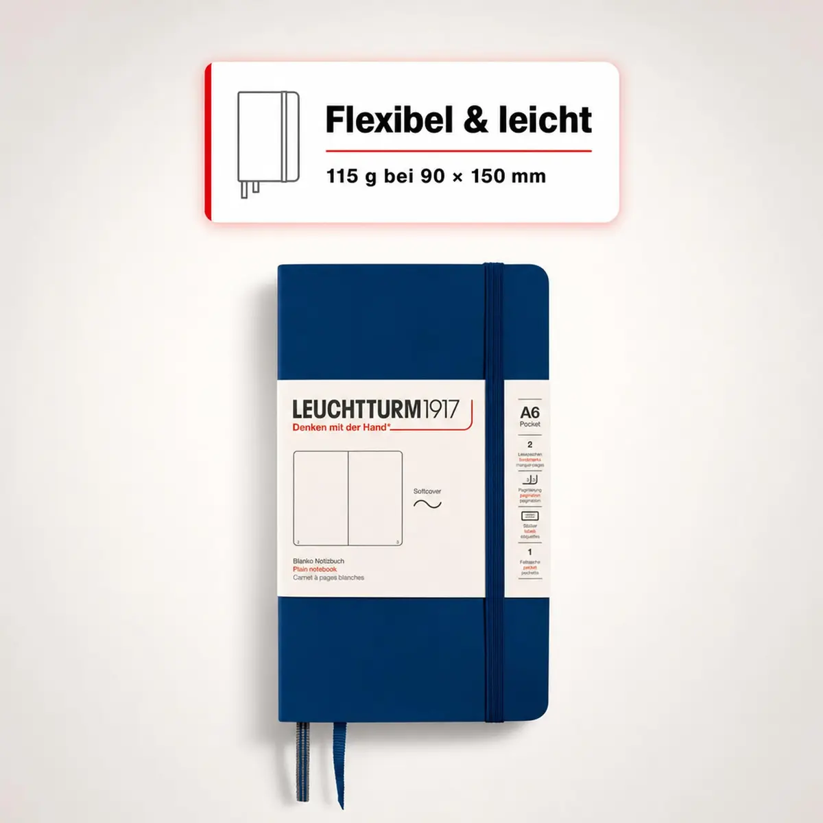 LEUCHTTURM1917 Notebook Softcover Pocket A6-123 Pages Navy | Lightweight, Practical & Durable - view 8