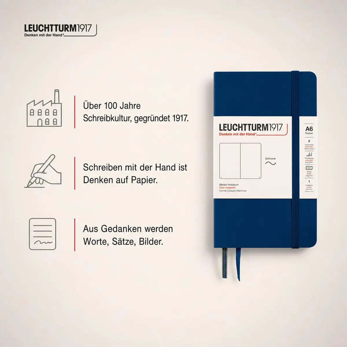 LEUCHTTURM1917 Notebook Softcover Pocket A6-123 Pages Navy | Lightweight, Practical & Durable - view 9