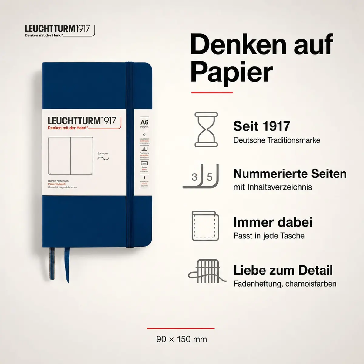 LEUCHTTURM1917 Notebook Softcover Pocket A6-123 Pages Navy | Lightweight, Practical & Durable - view 2