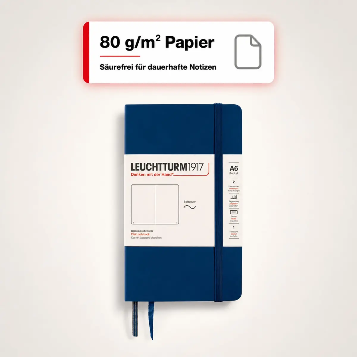 LEUCHTTURM1917 Notebook Softcover Pocket A6-123 Pages Navy | Lightweight, Practical & Durable - view 4
