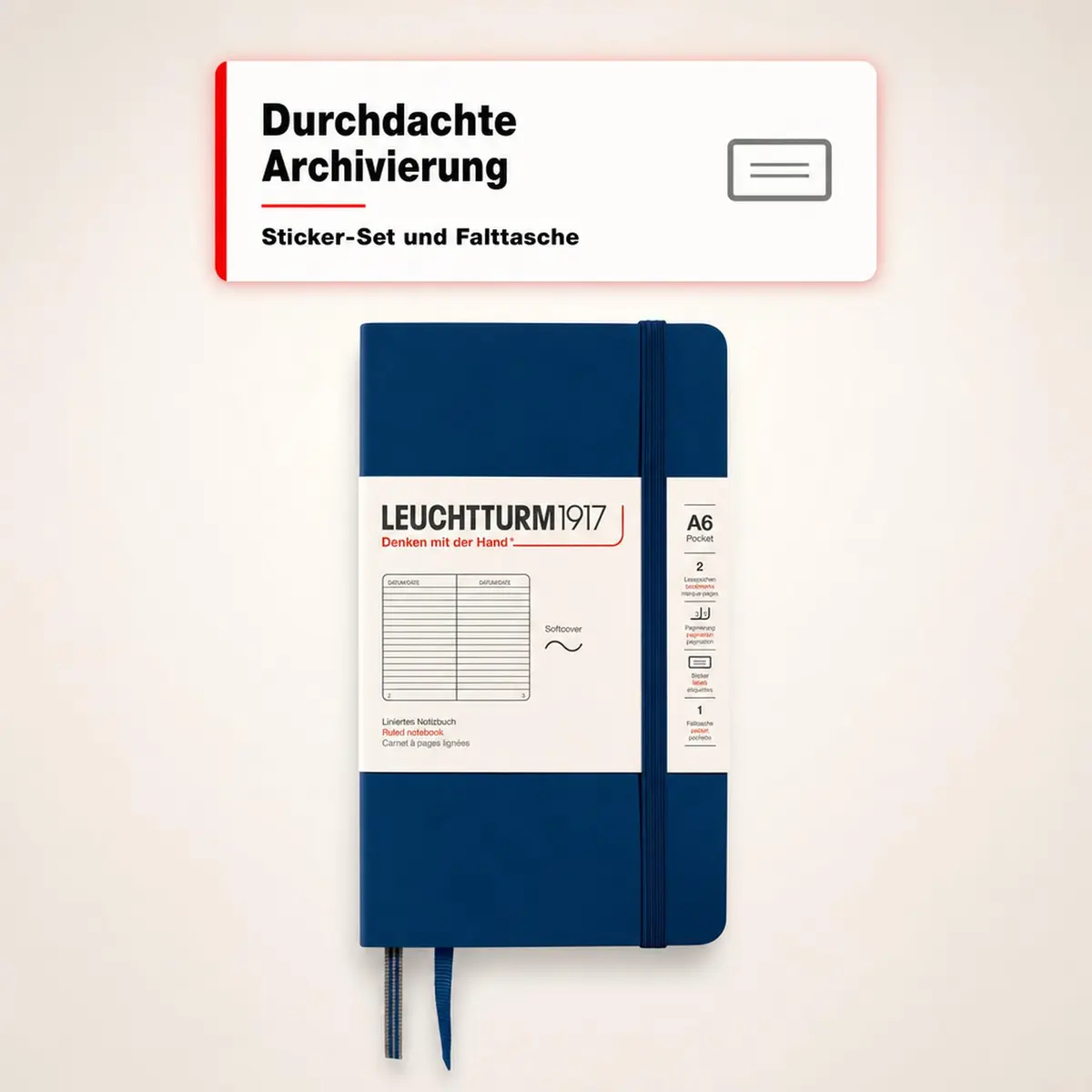 LEUCHTTURM1917 Notebook Softcover Pocket A6-123 Pages Navy | Compact, Ruled, Acid-Free Paper - view 4