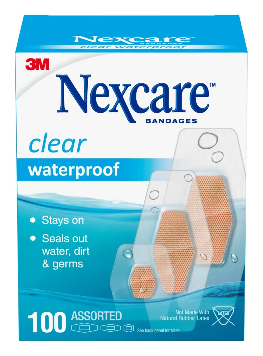 Nexcare Waterproof Clear Bandages Assorted Sizes 100 Count | 360 Degree Seal for Water & Germ Protection - main product image