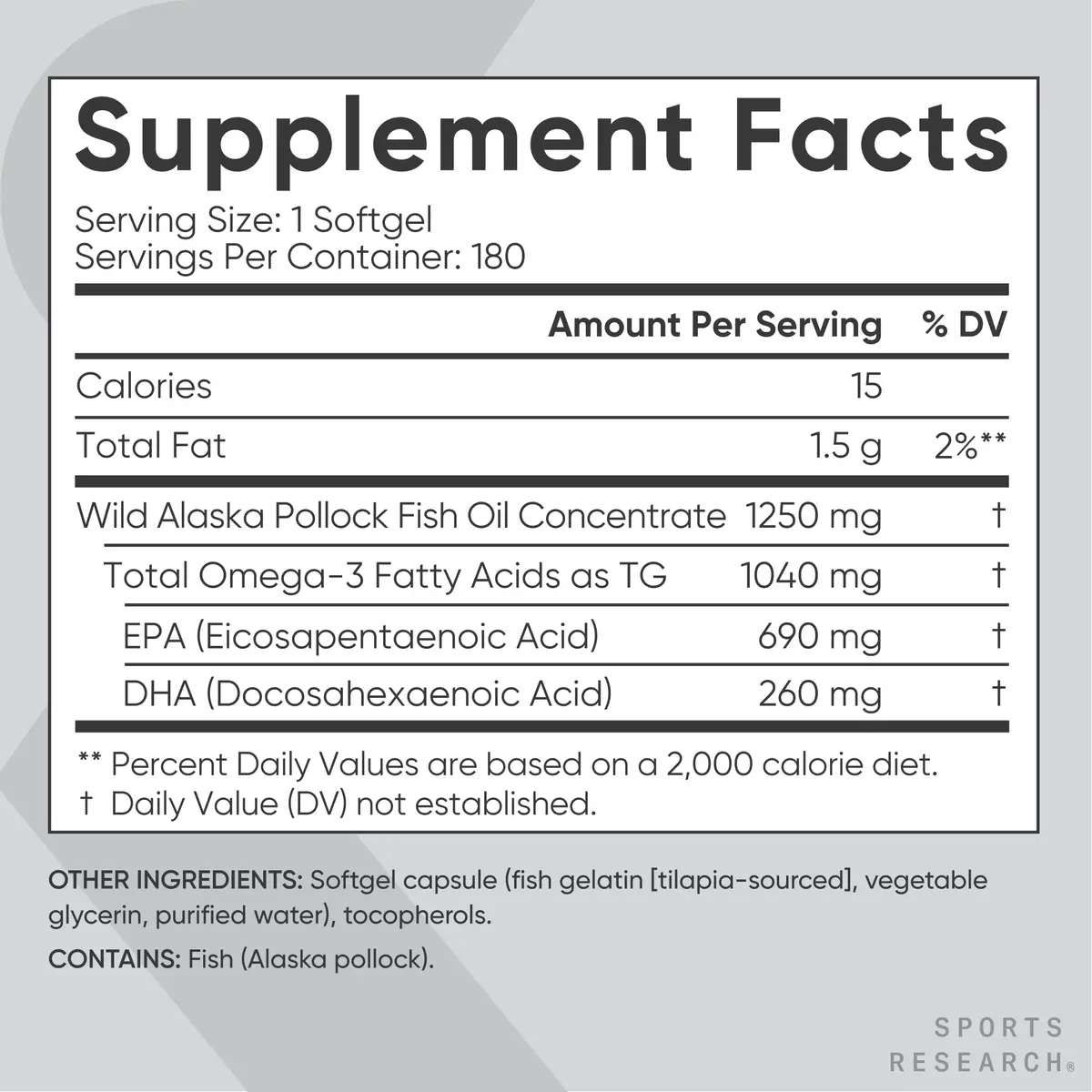 Sports Research Omega-3 Fish Oil 1250mg 180 Softgels | Wild Alaska Pollock | Heart & Brain Support - view 5