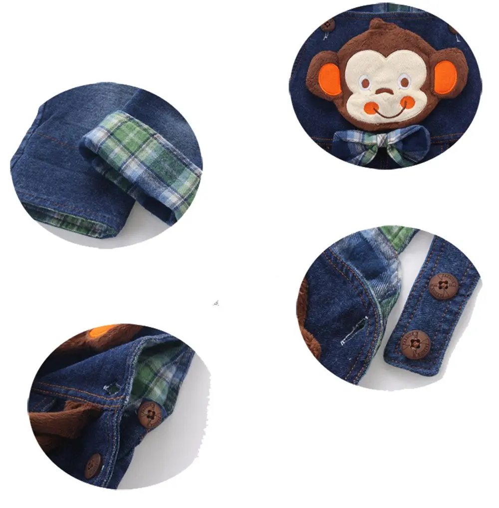 KIDSCOOL SPACE Baby Boy Girl Jean Overalls 12-18 Months | Playful 3D Monkey Design, Soft Denim, Adjustable Shoulder Straps - view 5