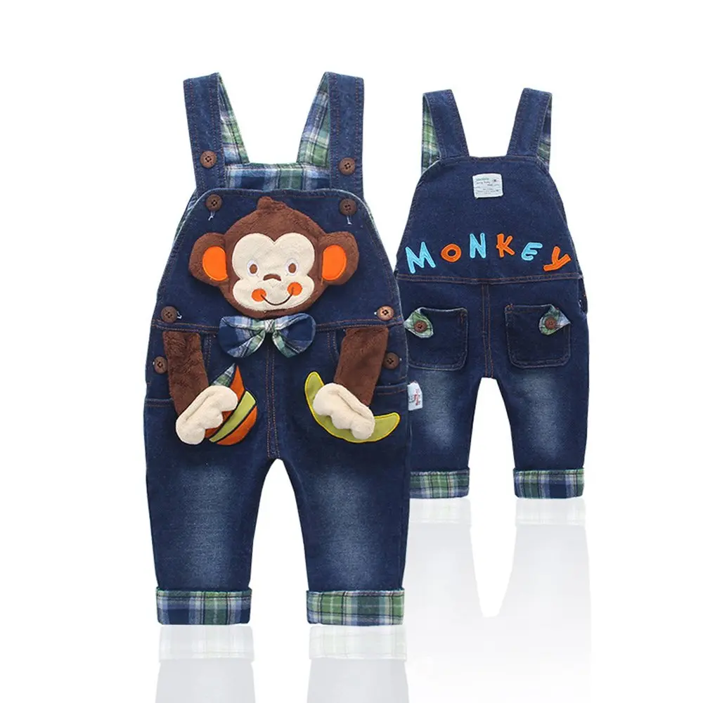 KIDSCOOL SPACE Baby Boy Girl Jean Overalls 12-18 Months | Playful 3D Monkey Design, Soft Denim, Adjustable Shoulder Straps - view 2