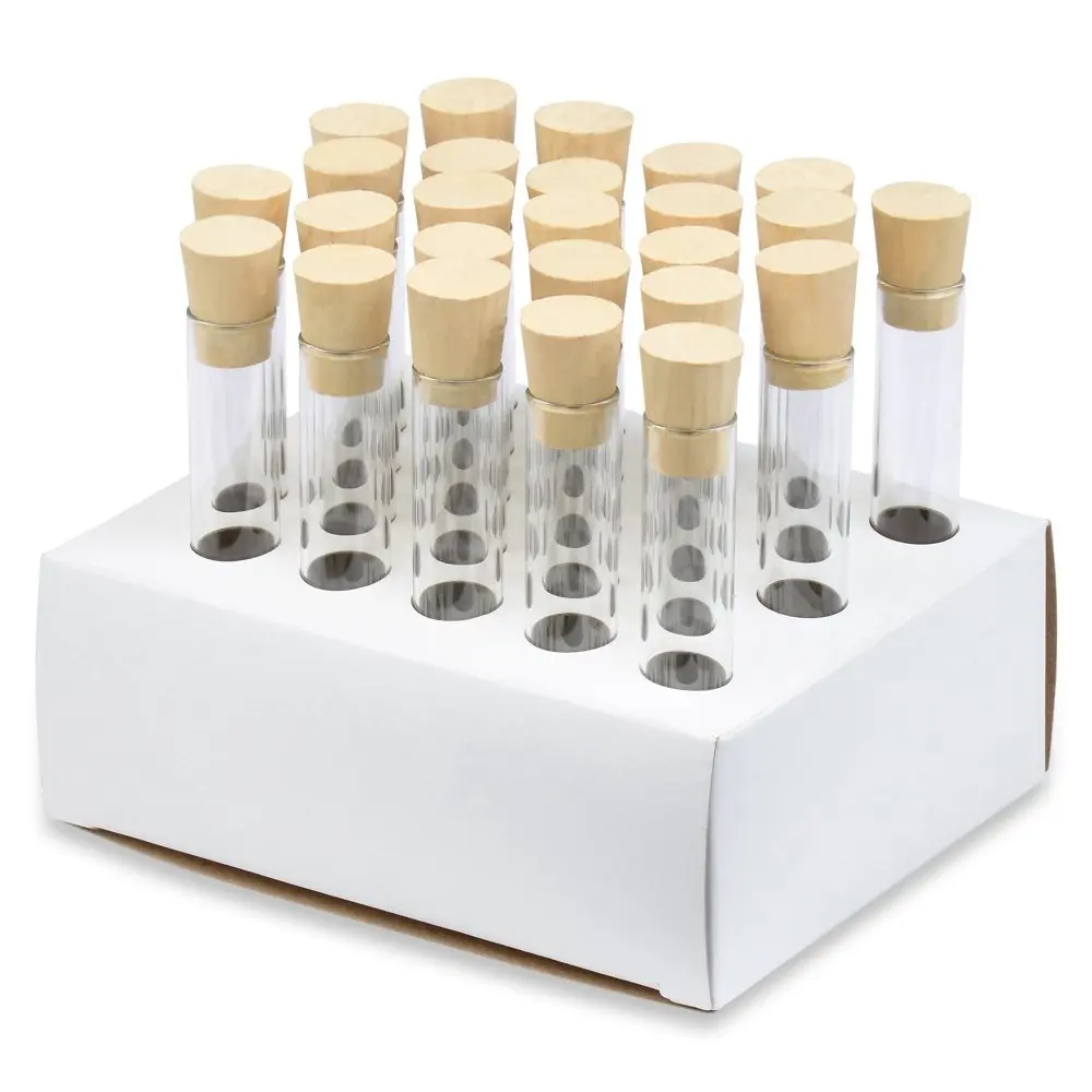Karter Scientific 16x100mm Borosilicate Glass Test Tubes with Cork Stoppers & Cardboard Rack | 10ml Capacity, Round Bottom - main product image