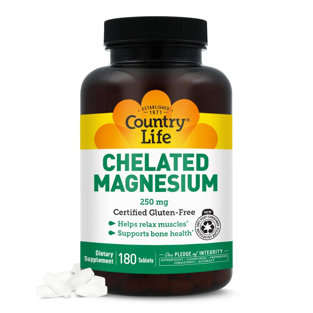 Country Life Chelated Magnesium 250 mg 180 Tablets | Supports Bone, Muscle & Immune Health - main product image