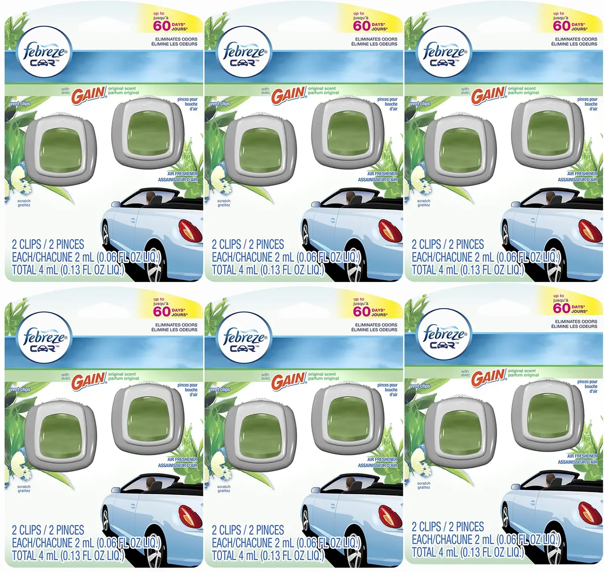 Febreze Car Vent Clip Air Freshener Gain Original 12 Count | Long-Lasting Fragrance for Indian Cars - main product image