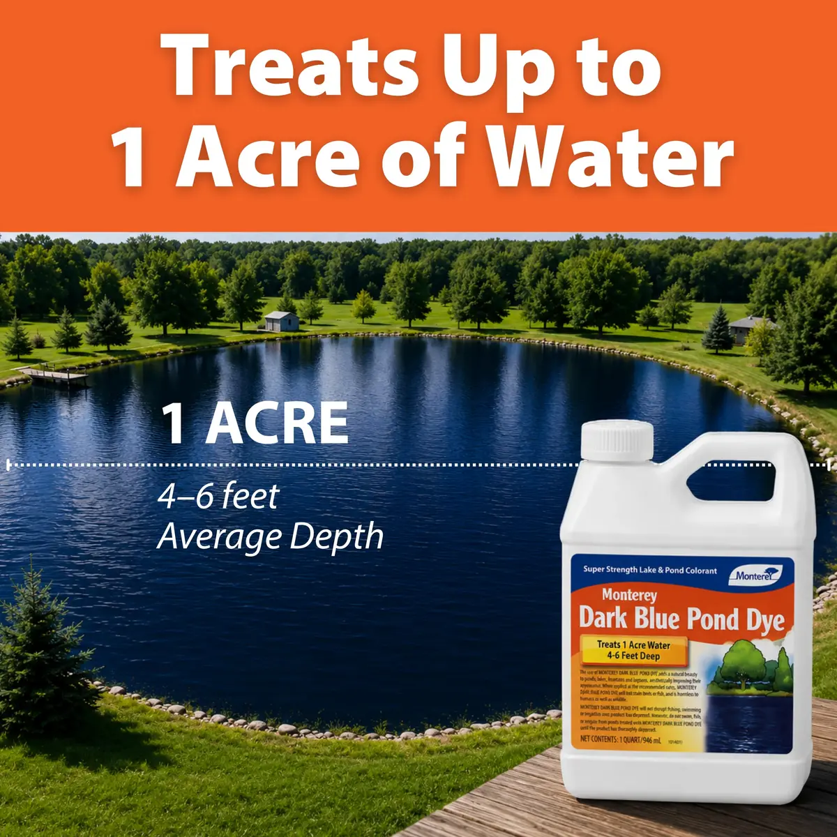 Monterey Qt Dark Blue Pond Dye | 1 Quart Treats 1 Acre Water 4-6 ft Deep, Fish & Bird Safe - view 3