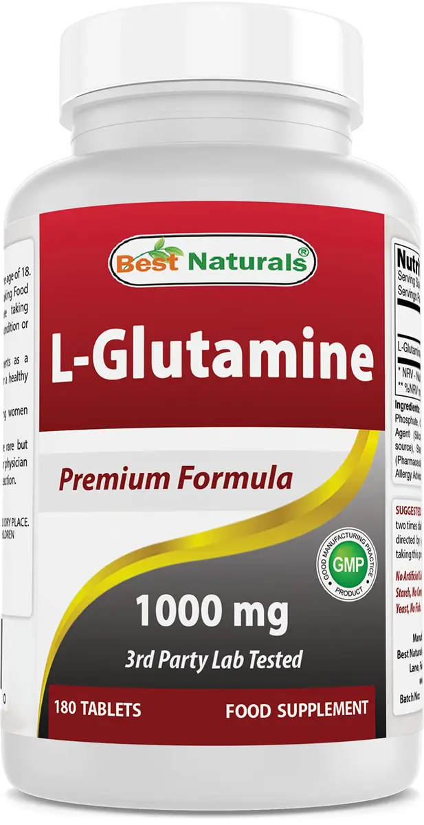 Best Naturals L-Glutamine 1000mg Fuel for Workout Tablets | Non-GMO, 180 Count, USA Import - main product image