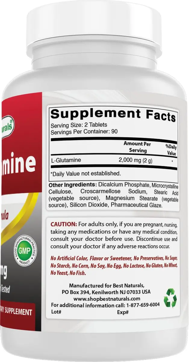 Best Naturals L-Glutamine 1000mg Fuel for Workout Tablets | Non-GMO, 180 Count, USA Import - view 6