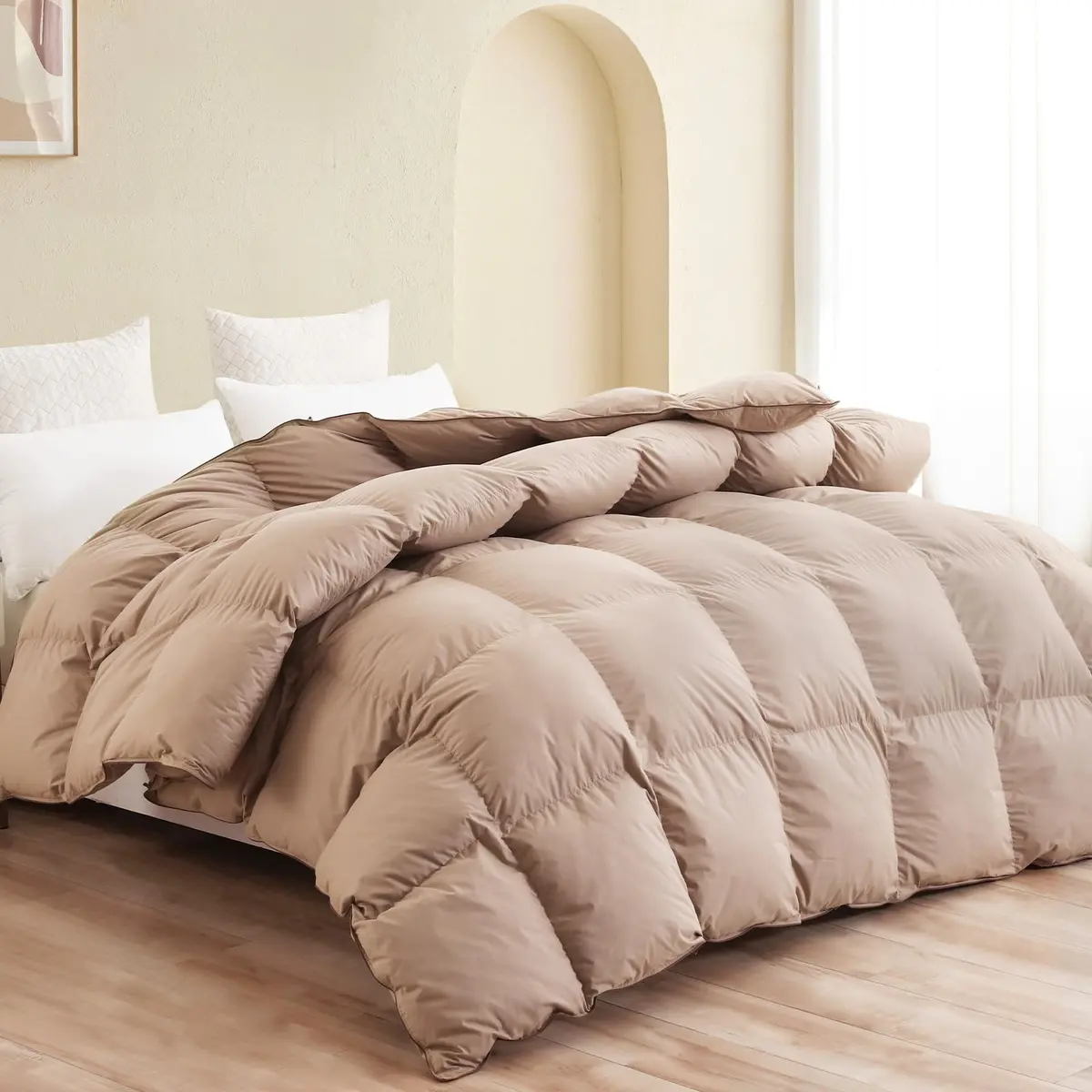 SNOWMAN Premium Down Comforter Queen Size Khaki | All-Season Goose Down Bedding - main product image