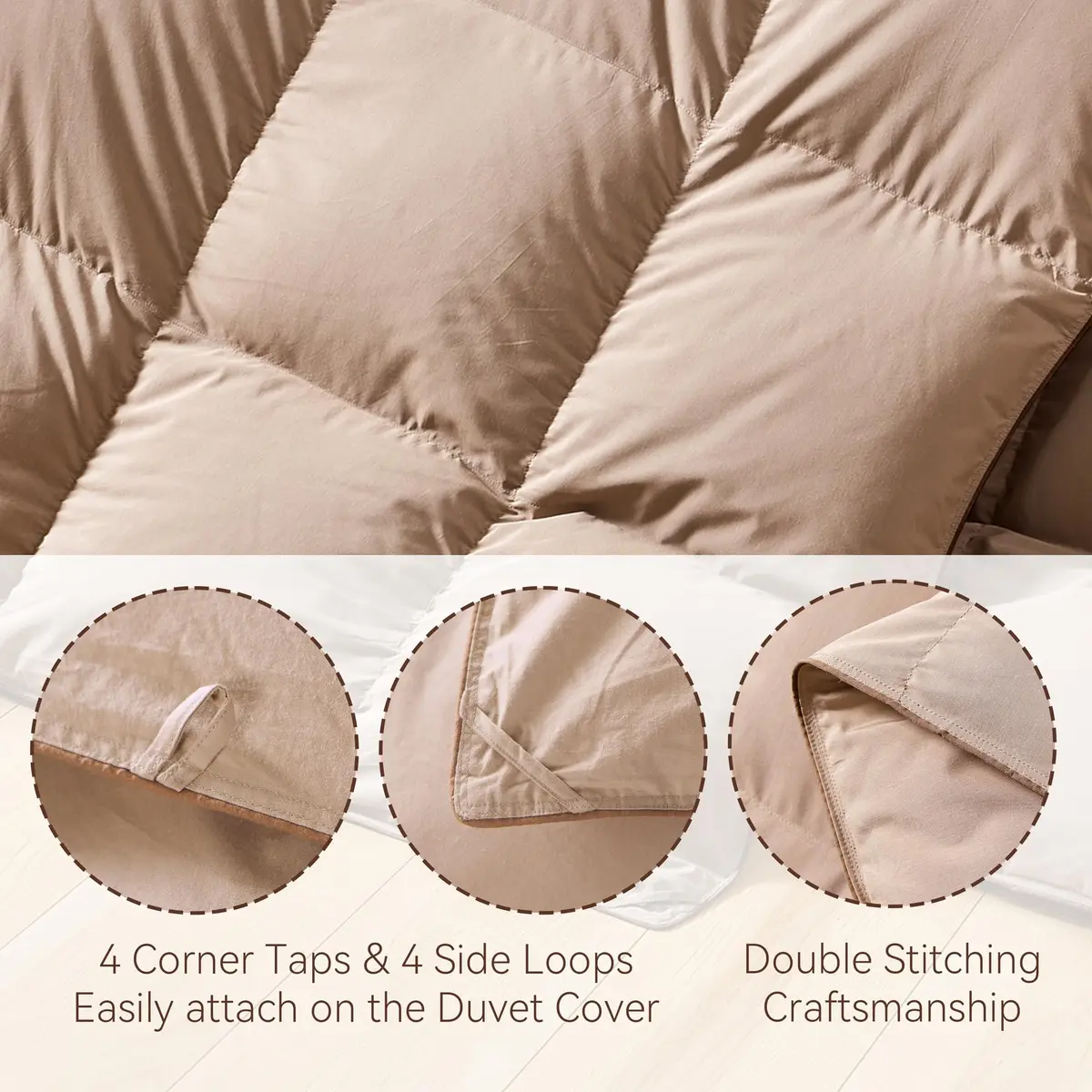 SNOWMAN Premium Down Comforter Queen Size Khaki | All-Season Goose Down Bedding - view 6