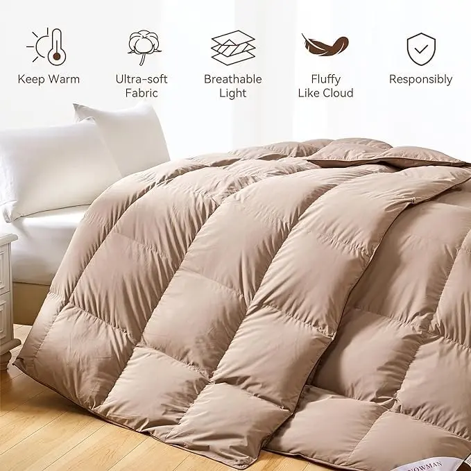 SNOWMAN Premium Down Comforter Queen Size Khaki | All-Season Goose Down Bedding - view 3