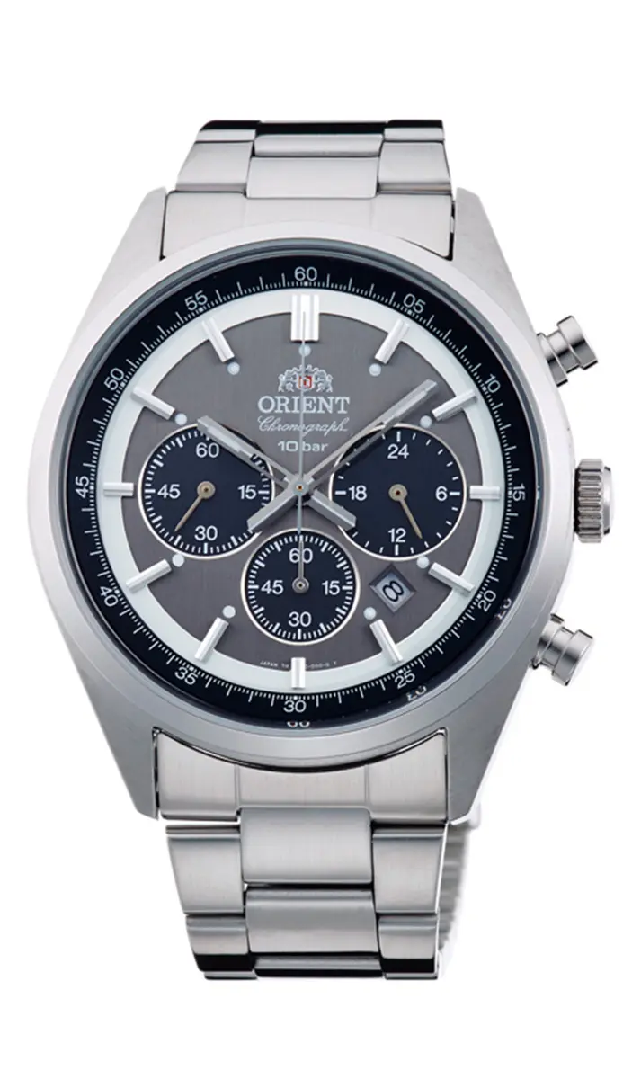 Orient Sporty Neo 70's Neo Seventees Solar Panda Wristwatch 42mm Stainless Steel | Solar Powered, Gray Dial, Water Resistant - main product image