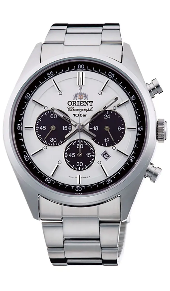 Orient Sporty Neo 70's Neo Seventees Solar Panda Wristwatch 42 mm | Solar Powered, Milky White Dial, Stainless Steel Band - main product image