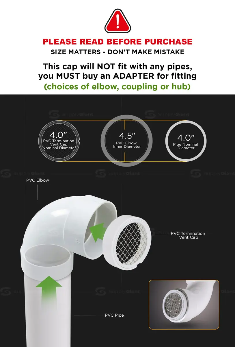 Raven R1510 PVC Termination Cap 10.16 cm (4") Inner | 11.43 cm (4.5") Outer Diameter Vent Screen - view 2