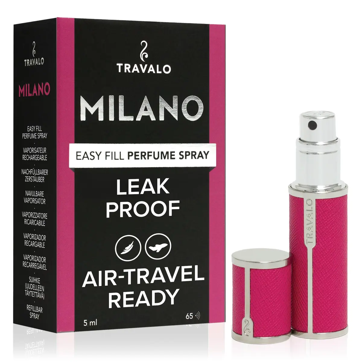 Travalo Milano Perfume Atomizer 0.2 Oz | Leak-Proof, TSA Approved, Reusable, Airtight, Easy Fill Mini Pump Spray - Hot Pink - main product image
