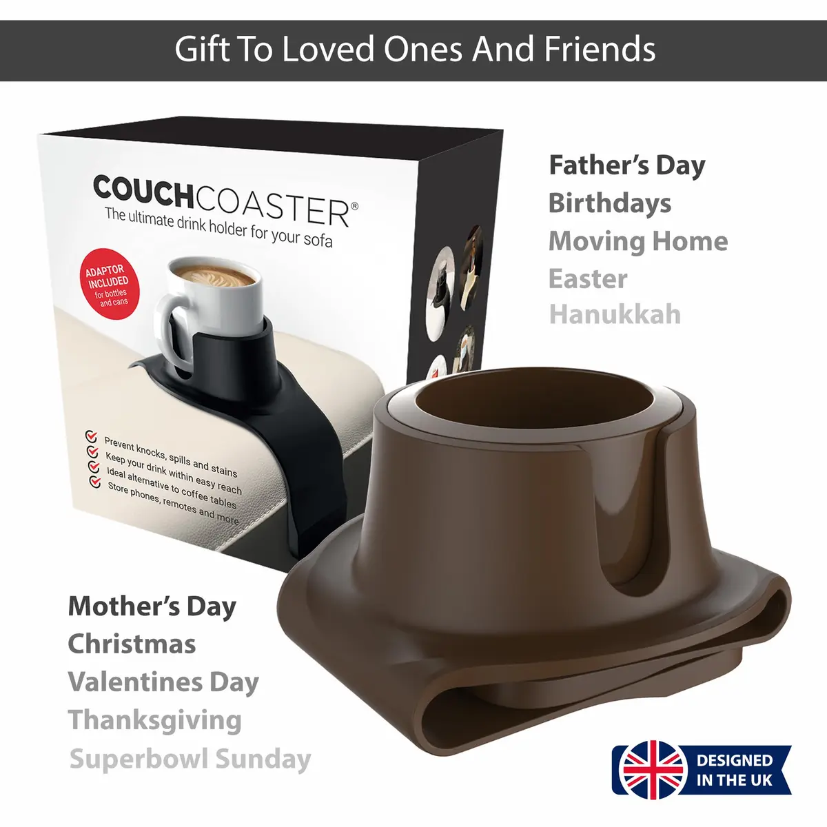 HIT PRODUCTS CouchCoaster Armrest Cup Holder, Mocha Brown 42cm (16.5") | Prevents Spills & Keeps Drinks Within Reach - view 5