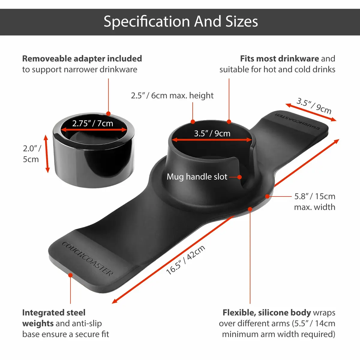 HIT PRODUCTS CouchCoaster Armrest Cup Holder, Mocha Brown 42cm (16.5") | Prevents Spills & Keeps Drinks Within Reach - view 6