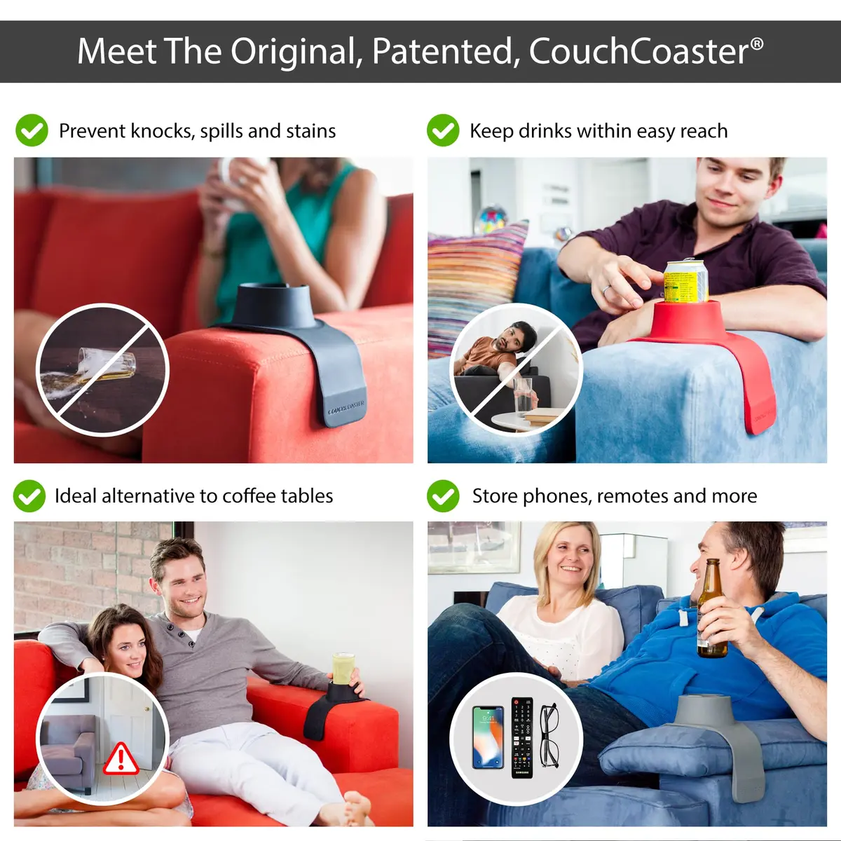 HIT PRODUCTS CouchCoaster Armrest Cup Holder, Mocha Brown 42cm (16.5") | Prevents Spills & Keeps Drinks Within Reach - view 2