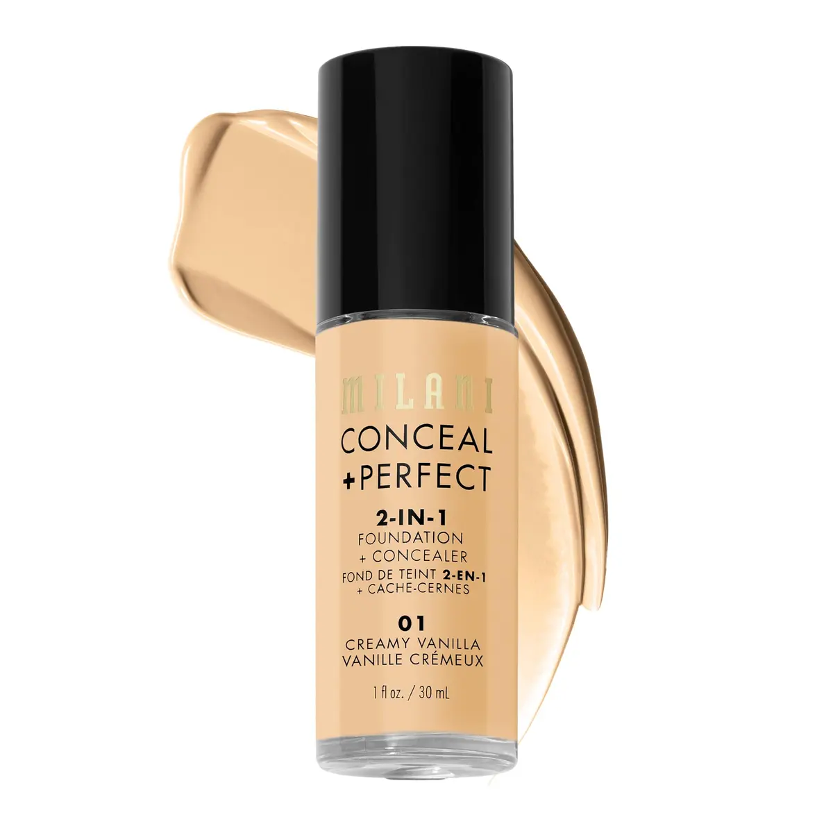 Milani Conceal + Perfect 2-in-1 Foundation + Concealer 01-Creamy Vanilla 29.57ml (1 Fl Oz) | Water-Resistant, Full Coverage - main product image