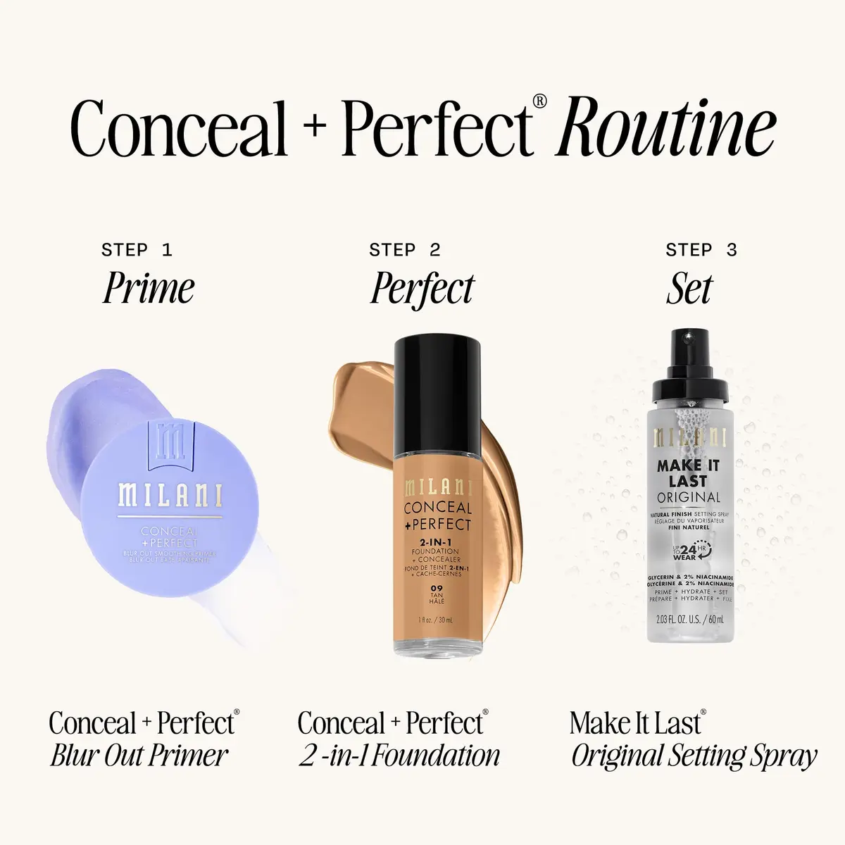 Milani Conceal + Perfect 2-in-1 Foundation + Concealer 01-Creamy Vanilla 29.57ml (1 Fl Oz) | Water-Resistant, Full Coverage - view 7