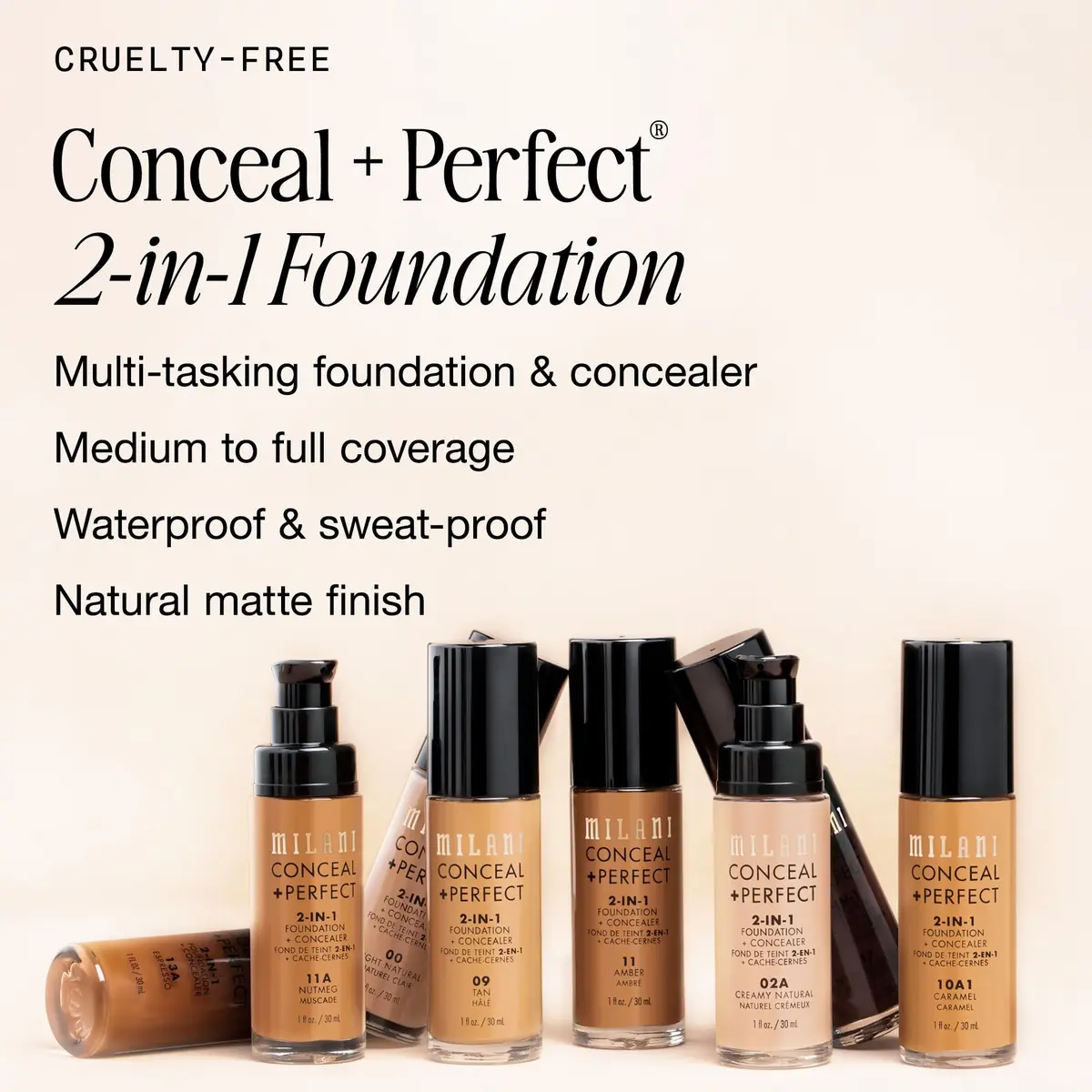 Milani Conceal + Perfect 2-in-1 Foundation + Concealer 01-Creamy Vanilla 29.57ml (1 Fl Oz) | Water-Resistant, Full Coverage - view 2