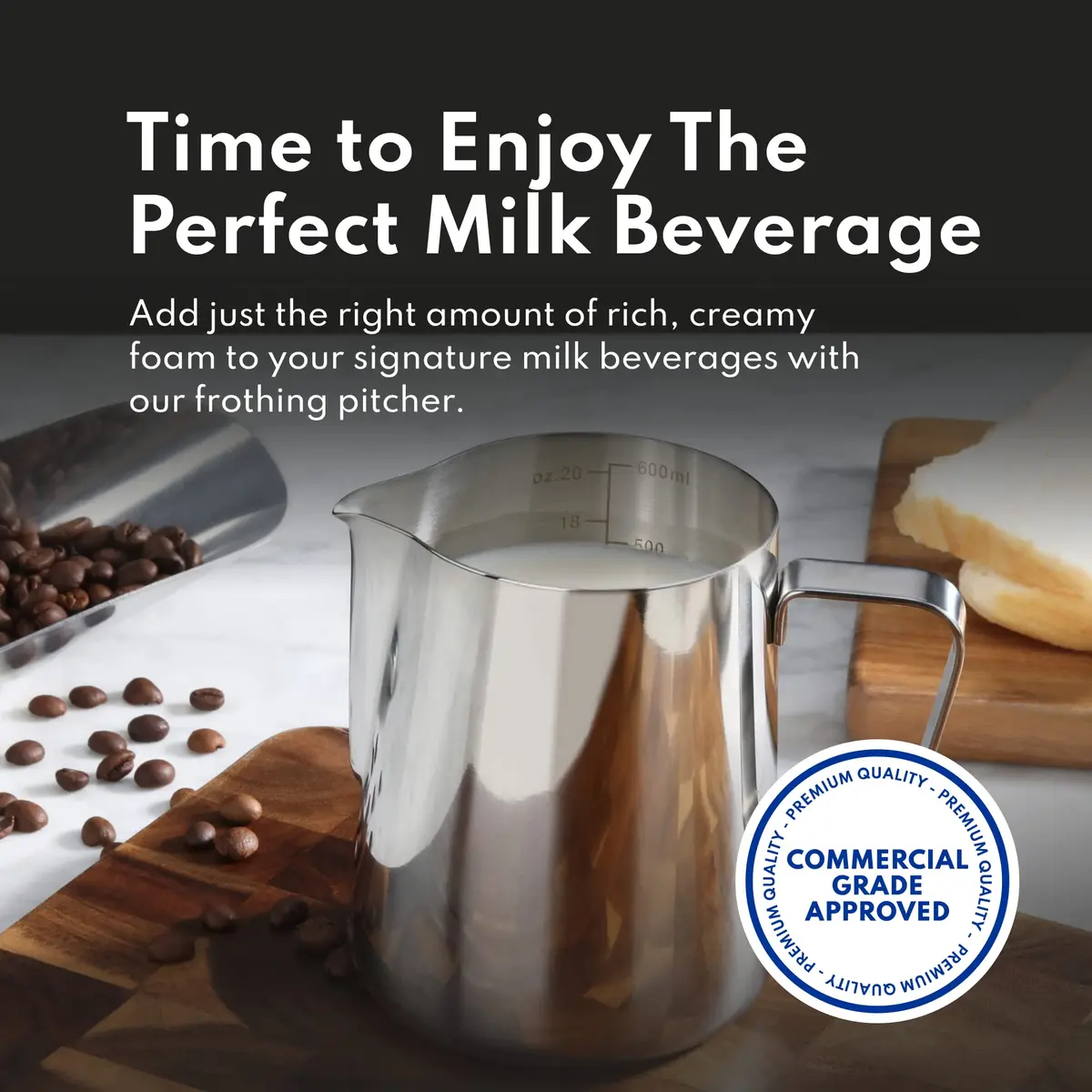 New Star Foodservice Stainless Steel Frothing Pitcher, 20 oz | Commercial Grade 18/8 Barista Tool for Lattes & Cappuccinos - view 5