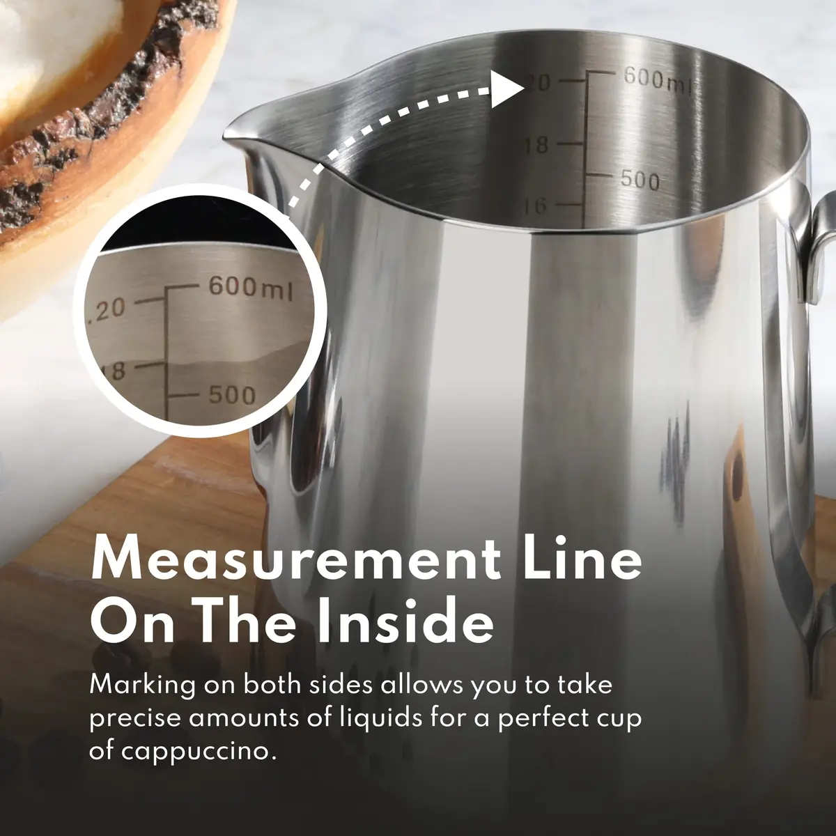 New Star Foodservice Stainless Steel Frothing Pitcher, 20 oz | Commercial Grade 18/8 Barista Tool for Lattes & Cappuccinos - view 8