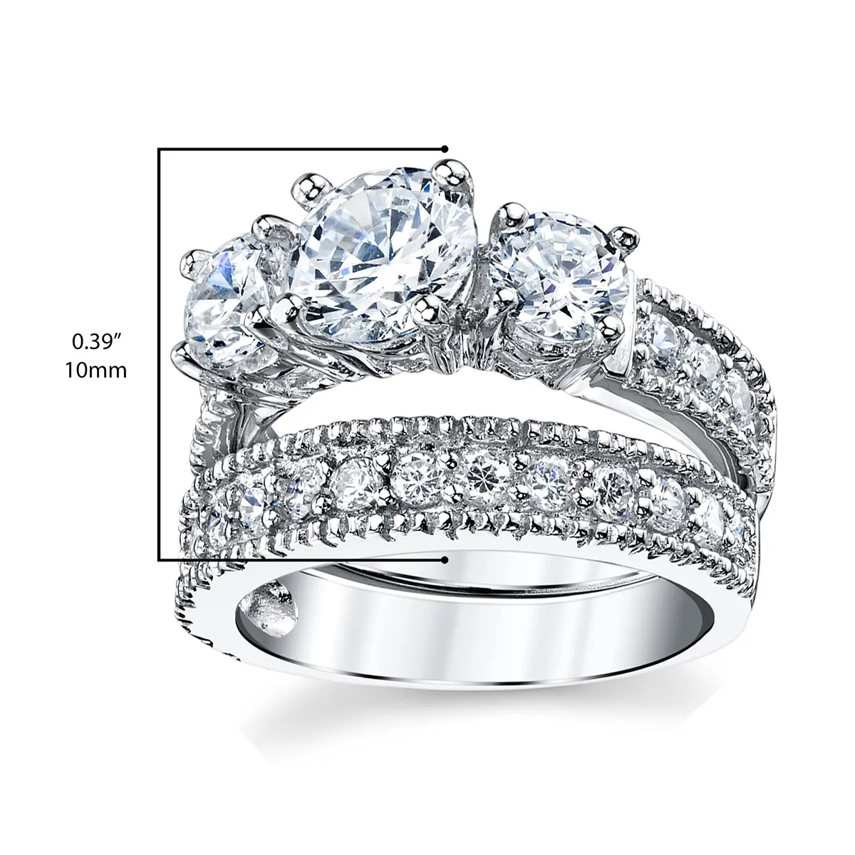 Metal Masters Sterling Silver Bridal Ring Set 2-Piece | 3.4 Carats CZ, Rhodium Plated, Hypoallergenic (70-120 chars) - view 5