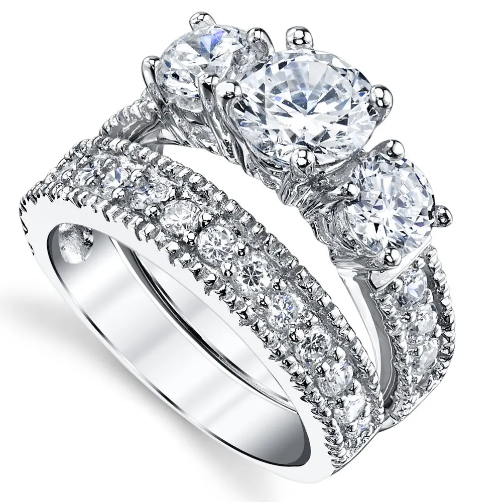 Metal Masters Sterling Silver Bridal Ring Set 2-Piece | 3.4 Carats CZ, Rhodium Plated, Hypoallergenic (70-120 chars) - view 2