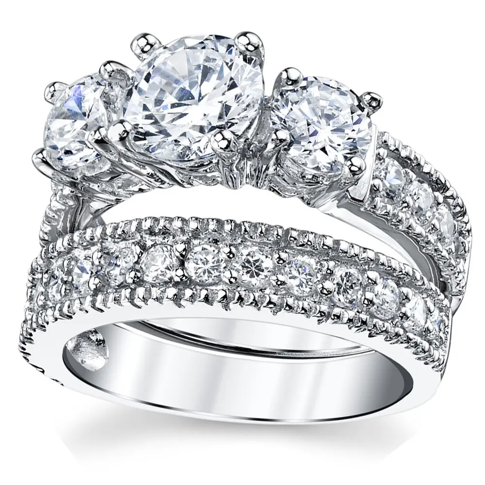 Metal Masters Sterling Silver Bridal Ring Set 2-Piece | 3.4 Carats CZ, Rhodium Plated, Hypoallergenic (70-120 chars) - view 3