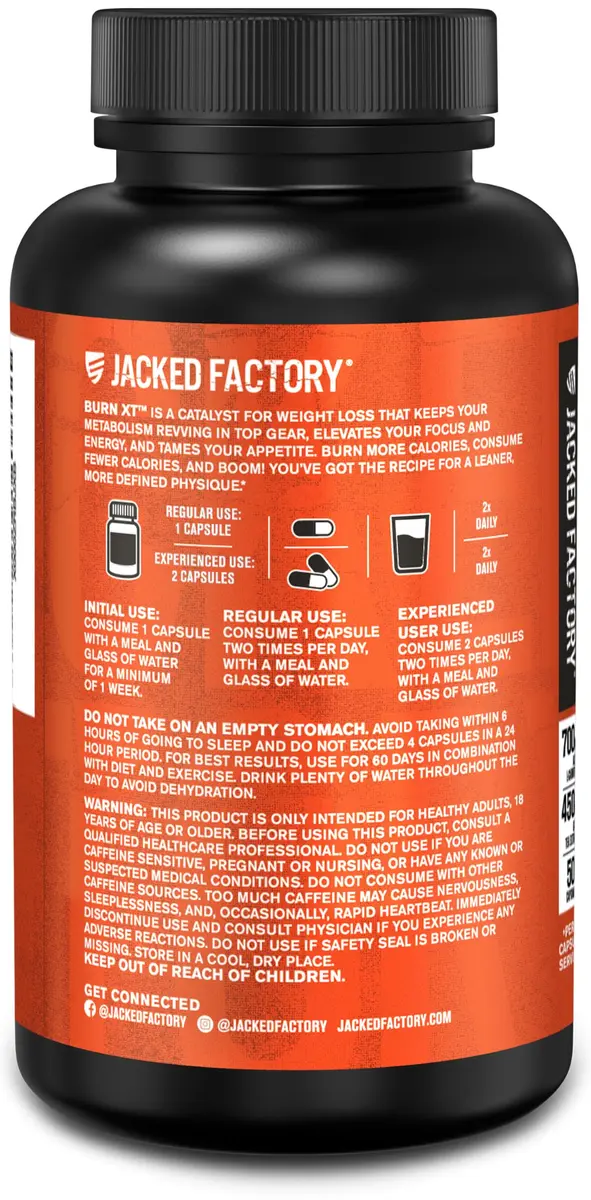Jacked Factory Burn-XT Fat Burner & Weight Loss Supplement 60 Capsules | Clinically Studied Energy & Appetite Support - view 9