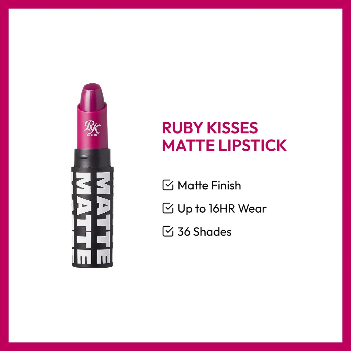 Ruby Kisses Ultra Matte Lipstick Beet Me 3.5g | Long Lasting, Full Coverage, Matte Finish - view 3