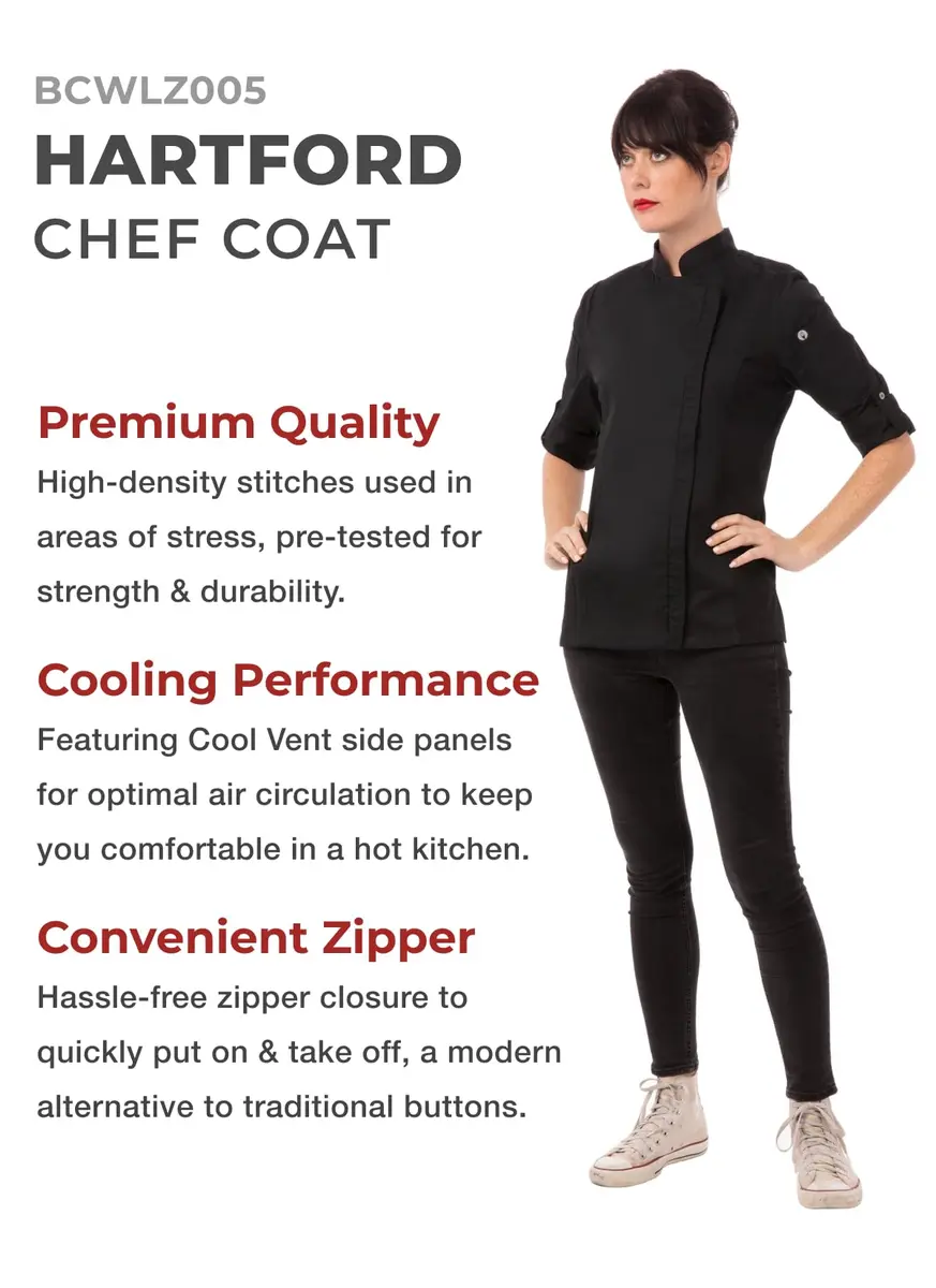 Chef Works Women's Hartford Chef Coat, Black, XX-Large | Lightweight, Breathable & Durable for Food Service - view 2