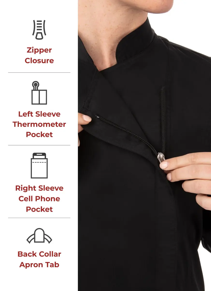 Chef Works Women's Hartford Chef Coat, Black, Medium | Tailored Fit with Cool Vent - view 3