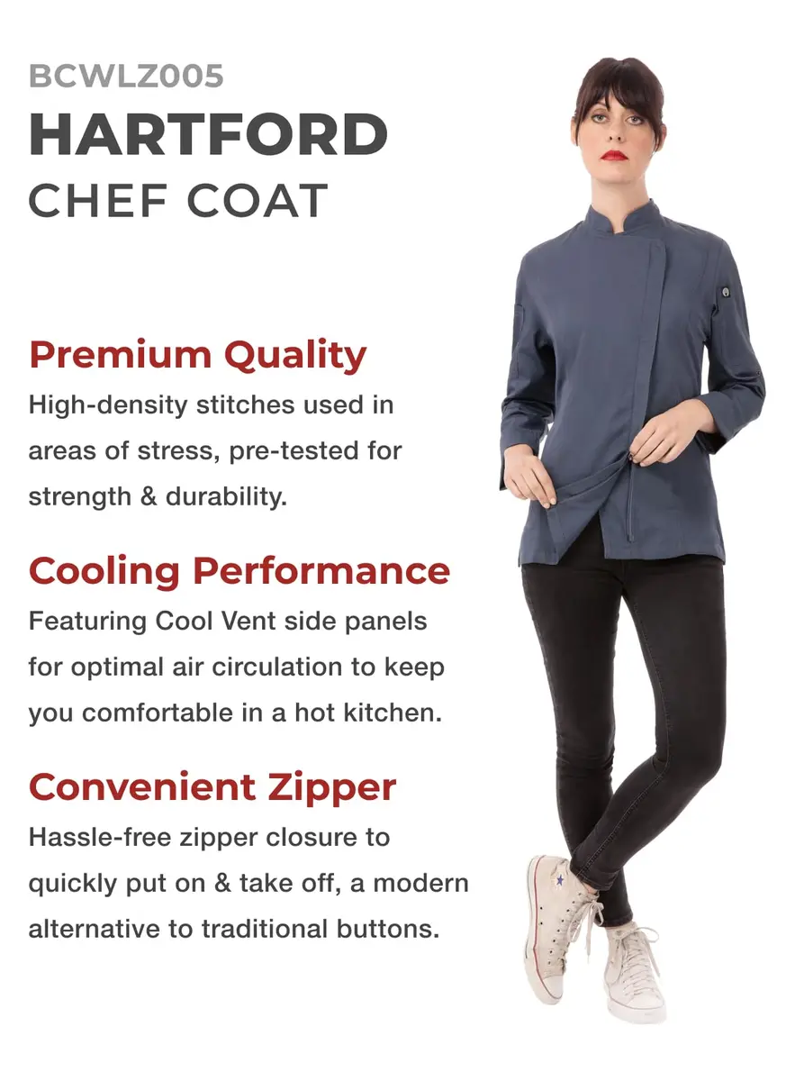 Chef Works Women's Hartford Chef Coat, XX-Large | Lightweight, Breathable & Durable in Blue - view 2