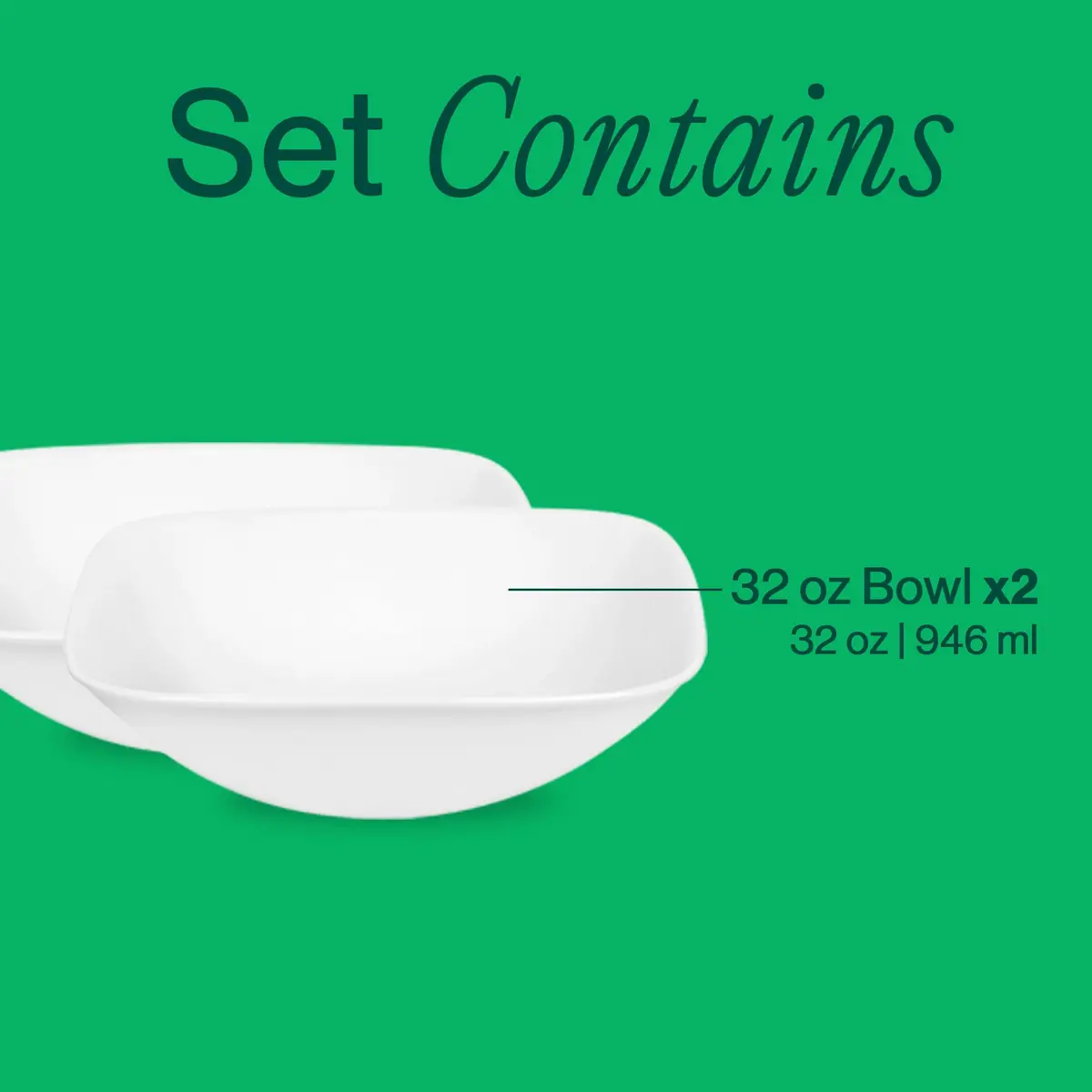 Corelle White 2-Piece 32-Ounce Square Bowl Set | Durable, Lightweight, Microwave & Dishwasher Safe - view 3