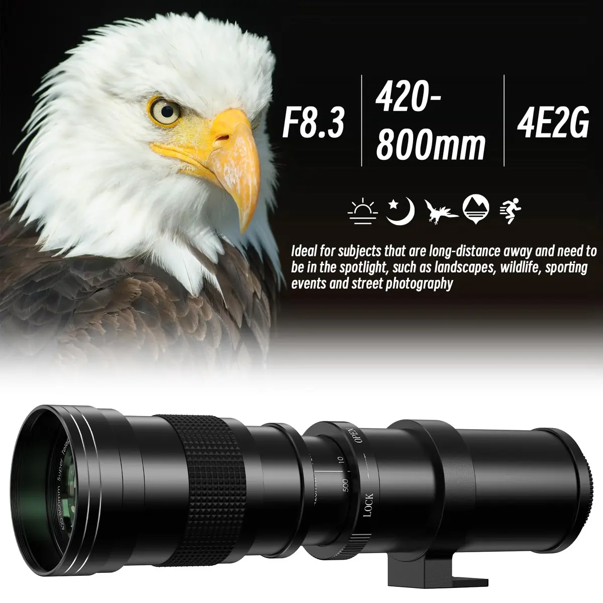 lightdow F 420-800mm F8.3 Telephoto Zoom Lens (MF) for Nikon DSLR | Manual Focus, 420-800mm, F8.3-16, HD Coating - view 4