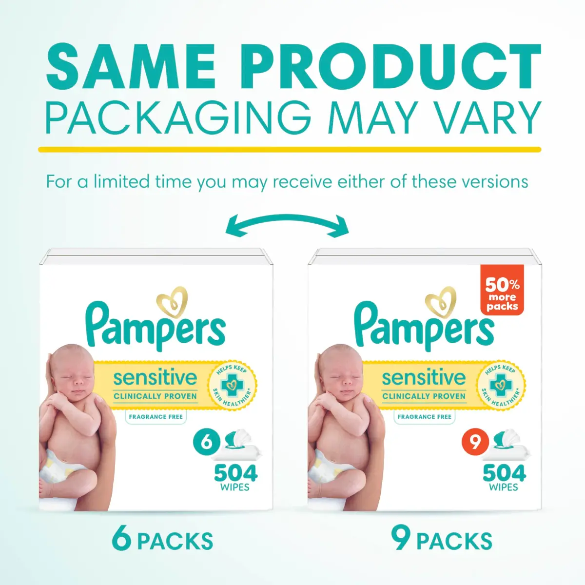 Pampers Sensitive Baby Wipes, 504 Count (9 Packs) | Clinically Proven for Healthier Skin - view 2