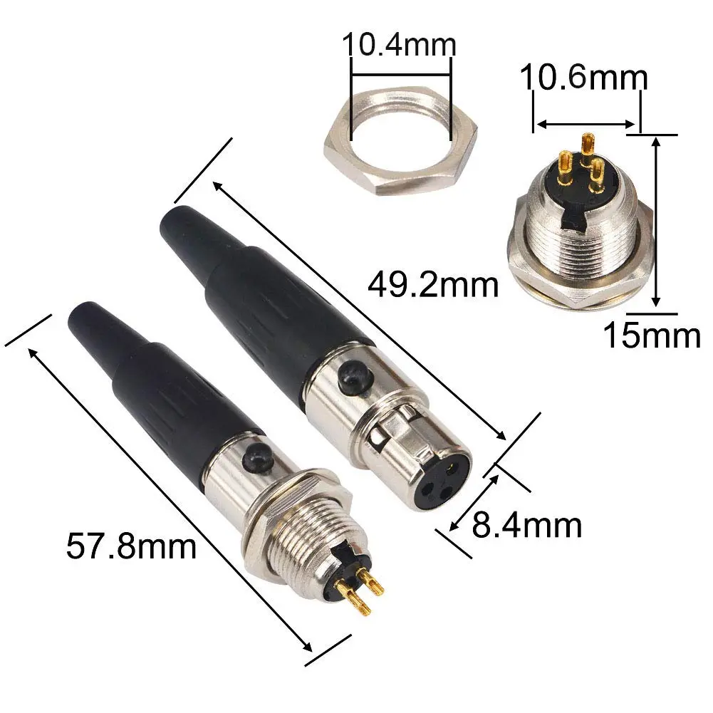 onelinkmore Mini XLR TA3F 3 Pin Female Connector DIY 2 Sets | Gold-Plated Connectors for Pro Microphones - view 4