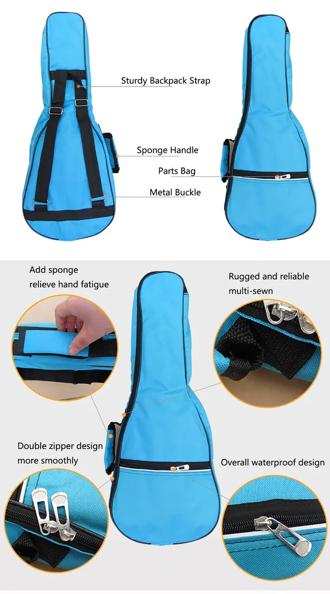 HOT SEAL 21in (56cm) Soprano Ukulele Case Bag | Waterproof Durable Green Cotton with Storage - view 2
