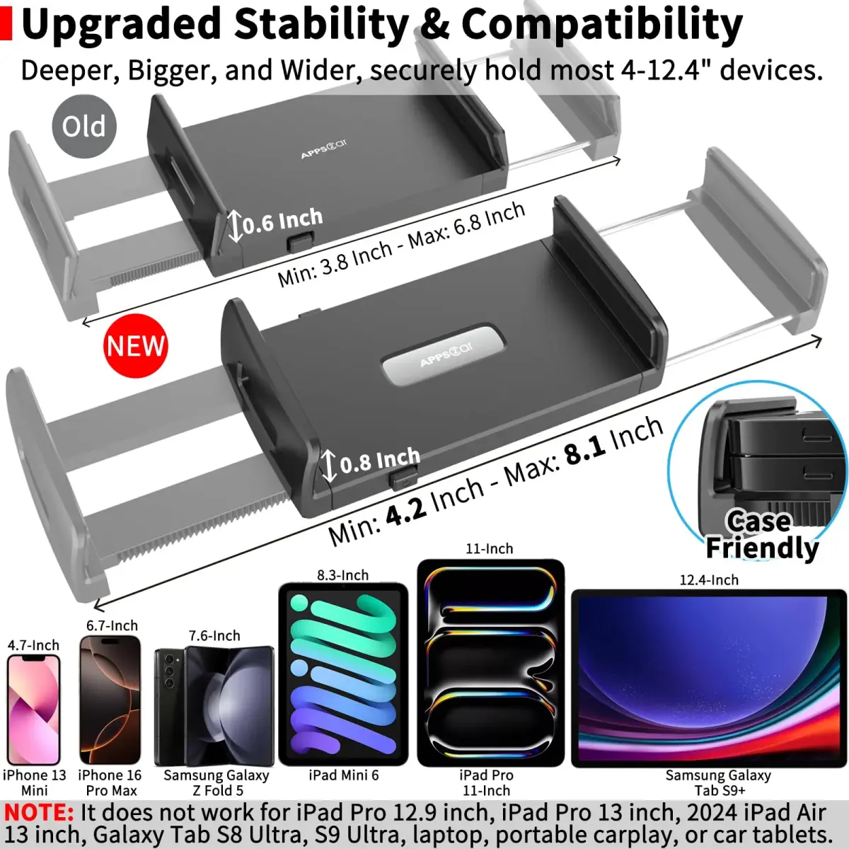 APPS2Car Sturdy CD Slot Tablet Mount | Universal 4.7-11" Holder for iPad Pro Mini iPhone Galaxy Z Fold, 208mm Arm - view 7