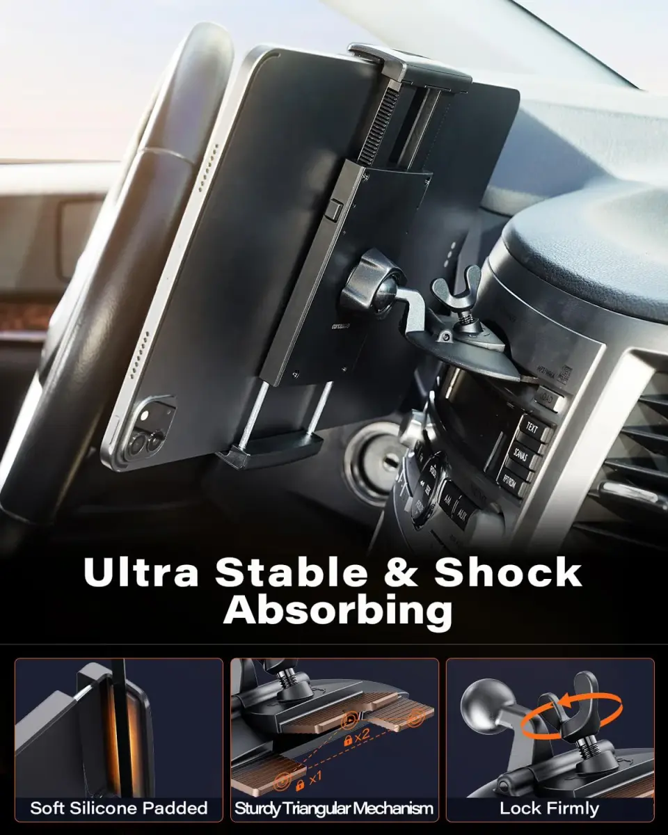 APPS2Car Sturdy CD Slot Tablet Mount | Universal 4.7-11" Holder for iPad Pro Mini iPhone Galaxy Z Fold, 208mm Arm - view 2