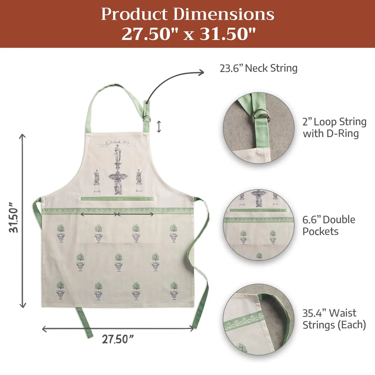 Maison d' Hermine Aprons for women with Pocket 100% Cotton | Stylish & Durable Kitchen Apron - view 7