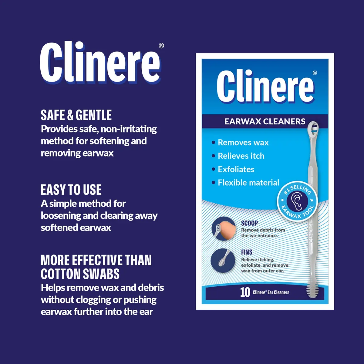 Clinere Ear Cleaners Ear Wax Removal Tool Itch Relief 36 Count | Safe & Gentle Ear Cleaning for Home Use - view 4