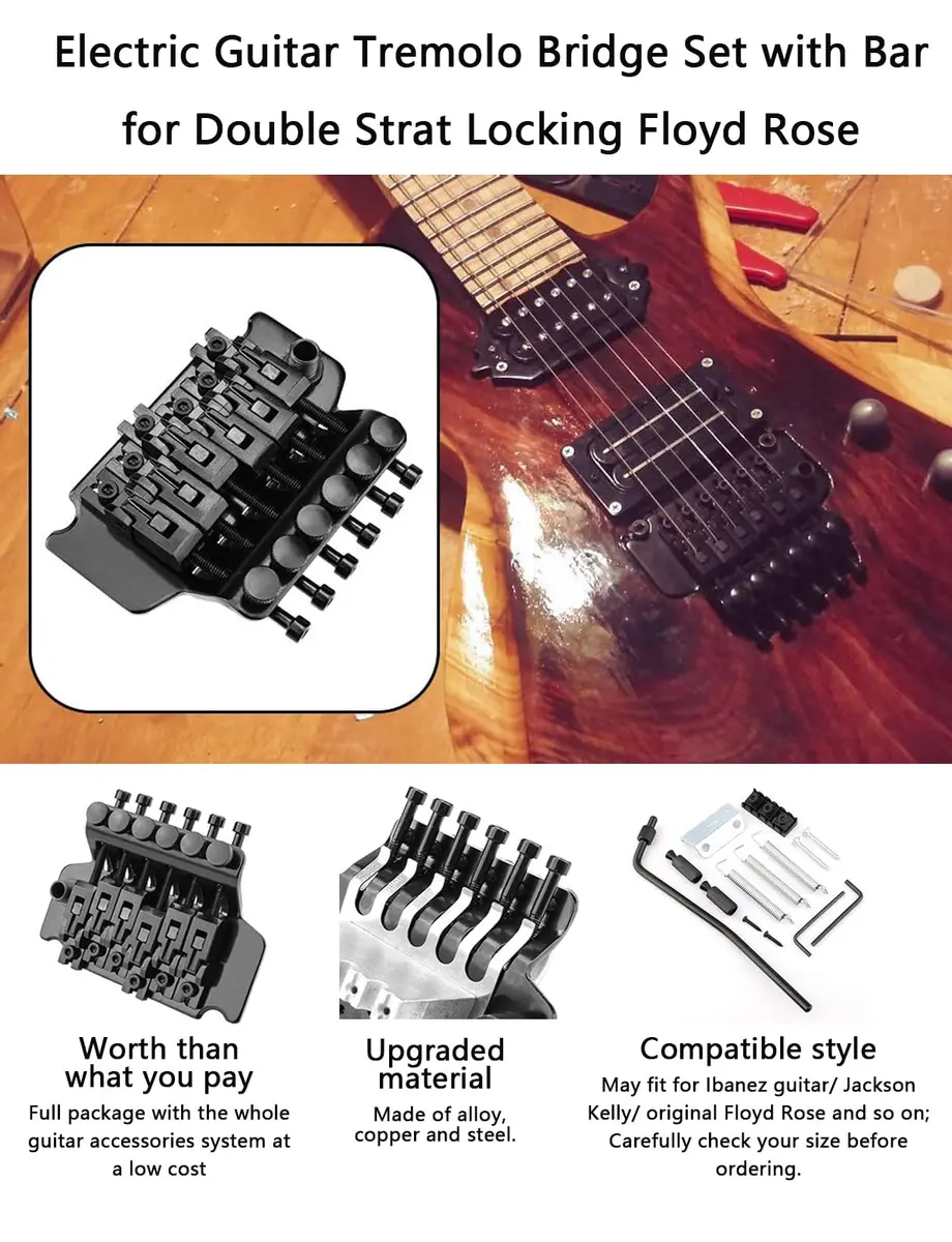 Swhmc Black Tremolo Bridge for Strat - Double Locking Floyd Rose Type | Improve Tuning Stability - view 2